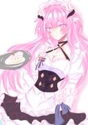 absurdres apron black_choker black_skirt blush breasts cake choker cleavage criss-cross_halter elysia_(honkai_impact) elysia_(miss_pink)_(honkai_impact) elysia_(miss_pink_elf)_(honkai_impact) food halterneck highres holding holding_tray honkai_(series) honkai_impact_3rd long_hair maid mihanada_no_a pink_hair pointy_ears puffy_short_sleeves puffy_sleeves purple_eyes short_sleeves skirt tray very_long_hair waist_apron white_apron rating:s score:1 post #10174974