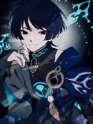 1boy arm_at_side belt black_belt black_bodysuit black_bow black_bridal_gauntlets black_eyes black_gemstone black_hair black_shorts blue_kimono blue_rope blue_sash blue_sleeves blunt_ends bodysuit bow bridal_gauntlets clothing_cutout dark_persona feathers gem genshin_impact glowing_markings gold gold_ring hakama hakama_shorts hand_up highres hip_vent japanese_clothes juban kimono layered_sleeves looking_at_viewer male_focus mandarin_collar middle_ring monochrome_background open_clothes open_kimono open_mouth pleated_shorts pom_pom_(clothes) red_pupils rope sash scaramouche_(genshin_impact) short_sleeves shorts shoulder_peek smirk solo vision_(genshin_impact) w02_14 wanderer_(genshin_impact) white_kimono white_mouth white_sleeves wispy_bangs yellow_feathers rating:g score:0 post #10174932
