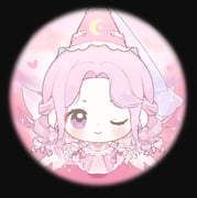 1girl baonu_de_zhanshen_caibutou bare_shoulders beads black_border border center_frills chibi chinese_commentary closed_mouth commentary_request crescent_print detached_sleeves dot_nose dress drill_hair elbow_gloves enchanted_encounter_(infinity_nikki) eyelashes fairy fairy_wings frilled_dress frilled_headwear frilled_sleeves frills gloves gown happy hat heart hennin highres holding holding_wand infinity_nikki jewelry light_blush light_particles long_dress long_hair looking_at_viewer magic necklace nikki_(series) one_eye_closed parted_bangs pink_background pink_dress pink_hair pink_hat pink_sleeves pink_wings purple_eyes purple_gloves purple_veil round_border see-through_clothes see-through_veil shadow short_sleeves smile solo sparkle standing star_(symbol) star_print straight-on strapless strapless_dress tareme veil wand wings rating:g score:0 post #9779478