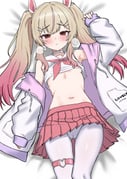 1girl absurdres arm_up armpits bare_shoulders bed_sheet blonde_hair blush breasts cameltoe choker clothes_lift commission gradient_hair heart heart_o-ring highres jacket long_hair long_sleeves looking_at_viewer lying midriff miniskirt multicolored_hair navel neckerchief o-ring off_shoulder oldsickkim on_back open_clothes open_jacket original panties panties_over_pantyhose pantyhose parted_lips pleated_skirt red_eyes red_hair red_neckerchief red_skirt sailor_collar school_uniform second-party_source serafuku shirt shirt_lift skindentation skirt sleeveless sleeveless_shirt small_breasts solo stomach streaked_hair sweat thigh_strap twintails underwear white_choker white_jacket white_panties white_pantyhose white_sailor_collar white_shirt rating:q score:11 post #10173712