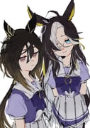 2girls absurdres animal_ears arms_behind_back black_hair blonde_hair blue_eyes bow bowtie brown_eyes brown_hair cowboy_shot dream_journey_(umamusume) ear_ornament from_above glasses gradient_hair hair_between_eyes hair_over_one_eye highres horse_ears horse_girl jitome light_smile long_hair looking_at_viewer maron17_29mikan multicolored_hair multiple_girls parted_bangs ponytail puffy_short_sleeves puffy_sleeves purple_bow purple_bowtie purple_shirt sailor_collar sailor_shirt school_uniform shirt short_sleeves skirt smile stay_gold_(umamusume) summer_uniform tracen_school_uniform umamusume upper_body white_hair white_sailor_collar white_skirt rating:g score:22 post #10155397