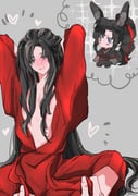 2boys absurdres adjusting_hair alternate_costume alternate_hairstyle androgynous animal_ears arms_behind_head arms_up barefoot bishounen black_hair black_hanfu blue_eyes blush chibi chibi_inset chinese_clothes grey_background hair_down hair_ribbon hanfu heart highres implied_yaoi kemonomimi_mode long_hair long_sleeves looking_at_viewer male_focus modao_zushi multiple_boys naruse_(kmk648) open_clothes open_robe out_of_frame parted_lips pectoral_cleavage pectorals ponytail pov pov_hands rabbit_boy rabbit_ears rabbit_tail red_hanfu red_ribbon red_sash ribbon robe sash sidelocks sitting smile solo_focus sparkle tail trap undressing_another very_long_hair wei_wuxian wide_sleeves rating:q score:2 post #10174294