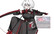 1girl archery_shooting_glove arrow_(projectile) black_gloves black_robe blue_eyes bow commentary english_commentary english_text faust_(project_moon) fingerless_gloves game_screenshot_inset gloves imminent_suicide limbus_company medium_hair partially_fingerless_gloves project_moon red_gloves robe shi_association_east_uniform simple_background solo sostenudo white_background white_hair rating:g score:13 post #10117988