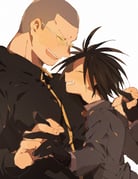 2boys ^_^ black_gloves black_hair black_jacket blush buzz_cut closed_eyes collared_shirt ear_blush facing_another film_grain fingernails forehead from_side furrowed_brow gloves grey_shirt grey_suit grin height_difference highres holding_hands jacket long_sleeves male_focus multiple_boys necktie odd_taxi outline parted_bangs profile red_necktie sekiguchi_(odd_taxi) shirt short_hair simple_background smile sora_mame_(7799374) spiked_hair suit suit_jacket sunglasses teeth track_jacket upper_body upper_teeth_only v-shaped_eyebrows very_short_hair white_background white_outline yano_(odd_taxi) yaoi zipper zipper_pull_tab rating:g score:0 post #9865148