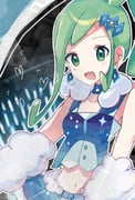 1girl :d arm_warmers earrings green_eyes green_hair hair_ornament heart highres jewelry lisia_(pokemon) looking_at_viewer midriff navel open_mouth outline pokemon pokemon_oras ponytail shironenenenene smile solo white_outline rating:g score:1 post #10175563
