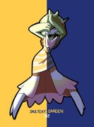 1girl blue_background color_contrast colored_skin dress fleur_(sketchygarden) gardevoir green_hair highres looking_at_viewer meme original pokemon pokemon_(creature) sketchygarden solo the_dress_(meme) two-tone_background white_dress white_skin yellow_background yellow_dress yellow_eyes rating:g score:3 post #8184764