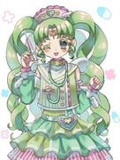 1girl ;d aki_(akinyaaaaa) colored_eyelashes commentary_request cowboy_shot detached_sleeves falulu falulu_(awakened) forehead_jewel green_hair green_shirt green_skirt grey_eyes hands_up hat holding holding_syringe idol_clothes layered_skirt long_hair long_sleeves looking_at_viewer nurse nurse_cap one_eye_closed open_mouth parted_bangs pill pretty_series pripara shirt skirt smile solo standing stethoscope syringe twintails white_background white_wings wings rating:g score:0 post #10174399