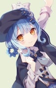 1girl black_bow black_capelet black_hat blue_hair blunt_bangs bow braid braided_hair_rings capelet closed_mouth commentary_request deerstalker grey_vest hair_bow hair_rings hand_up hat highres ichigoprin15 long_sleeves looking_at_viewer mahou_shoujo_no_majo_saiban necktie outstretched_arm short_hair simple_background smile solo tachibana_sherry upper_body vest yellow_eyes rating:g score:1 post #10171906