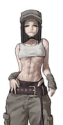 1girl abs absurdres arm_warmers belt belt_buckle black_choker black_panties breasts brown_belt brown_eyes brown_hair buckle cargo_pants choker cigarette commentary_request ear_piercing field_cap green_pants hand_on_own_hip hat high-waist_panties highres kousensei_180 long_belt looking_at_viewer loose_belt lowleg lowleg_pants medium_hair midriff narrowed_eyes navel_piercing original panties pants piercing simple_background small_breasts solo standing straight_hair tank_top toned toned_female underboob underwear white_background white_tank_top rating:s score:10 post #9884003