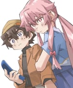 1boy 1girl amano_yukiteru black_hair blue_eyes bow cellphone closed_mouth english_commentary flip_phone gasai_yuno hair_between_eyes hair_bow hat highres holding holding_another's_arm holding_phone jacket minaki_aru mirai_nikki phone pink_eyes pink_hair pleated_skirt school_uniform serious short_sleeves simple_background skirt small_sweatdrop turtleneck turtleneck_jacket twintails white_background yandere rating:g score:2 post #10169911