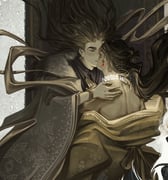 2boys absurdres amonimy bare_back blush bracelet brown_hair brown_hanfu brown_shawl brown_theme chinese_clothes cloak closed_eyes cursed_shackle earrings floating_hair floral_print from_behind fur-trimmed_cloak fur_trim gem gold gold_bracelet grey_background hair_bun hand_on_another's_chest highres jewelry jun_wu kiss long_hair male_focus multiple_boys ornate_clothes red_gemstone russian_commentary sepia shawl single_hair_bun tianguan_cifu undressing xie_lian xie_lian_(flower_crowned_martial_god) rating:s score:0 post #10128413