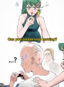 ...? 1girl 2boys absurdres anger_vein bald bare_arms bare_shoulders black_dress blush collarbone controller devovas dress game_controller green_eyes green_hair highres holding holding_controller holding_game_controller king_(one-punch_man) lipstick makeup medium_hair multiple_boys one-punch_man playstation_controller saitama_(one-punch_man) simple_background sweat tatsumaki white_background rating:g score:3 post #10172371