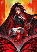 1girl artist_name black_coat black_hair blue_fire bug butterfly cigarette coat colorful_background contempt_awe_(e.g.o) e.g.o_(project_moon) fire flame_print glasses gloves green_fire jacket limbus_company long_hair long_sleeves looking_at_viewer ootachi project_moon reaching reaching_towards_viewer red_butterfly red_eyes red_fire red_gloves red_sweater ryoshu_(project_moon) shan23852196 signature smoking solo sweater sword sword_hilt turtleneck turtleneck_sweater very_long_hair weapon rating:g score:9 post #10173678