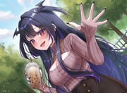 1girl black_hair black_nails black_skirt blush breasts brown_sweater bubble_tea cleavage cleavage_cutout clothing_cutout colored_inner_hair commentary cowboy_shot cup day drinking_straw dutch_angle ear_piercing english_commentary fangs fingernails gold_necklace head_wings highres holding holding_cup icy_artzy indie_virtual_youtuber jewelry large_breasts long_fingernails long_hair long_sleeves looking_at_viewer multicolored_hair mythia_batford nail_polish necklace open-chest_sweater open_hand open_mouth outdoors piercing purple_hair red_eyes ribbed_sweater skirt smile solo sweater tree turtleneck turtleneck_sweater vampire virtual_youtuber waving wings rating:s score:1 post #10017165