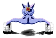 1other biceps colored_skin commentary crossed_arms gem grappler_baki highres looking_at_viewer mega_pokemon mega_starmie muscular parody pokemon pokemon_(creature) pokemon_focus purple_skin red_gemstone scene_reference simple_background split spread_legs starmie the_epic_split white_background yasu_korejo rating:g score:4 post #10168364