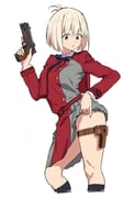 1girl absurdres asdf_4532 belt black_socks blonde_hair blue_ribbon bob_cut clothes_lift dress dress_lift grey_dress gun hand_up handgun highres holding holding_gun holding_weapon holster kneehighs lifting_own_clothes long_sleeves lycoris_recoil lycoris_uniform m1911 neck_ribbon nishikigi_chisato one_side_up pleated_dress red_belt red_dress red_eyes ribbon short_hair simple_background skirt skirt_lift socks solo thigh_holster thighs two-tone_dress weapon weapon_case white_background rating:s score:10 post #10170333