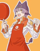 1boy :d apron black_hat black_wings coat commentary_request demon_boy demon_tail deviruchi_hat egg frying_pan hat head_wings high_priest_(ragnarok_online) holding holding_egg holding_frying_pan long_sleeves looking_at_viewer male_focus multicolored_coat open_mouth orange_background orange_coat orange_eyes purple_hair ragnarok_online red_apron short_hair simple_background smile solo susukinohukurou tail teeth two-tone_coat upper_body upper_teeth_only white_coat wings rating:g score:0 post #9934906