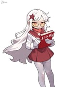 1girl book breasts china chinese_text communism flat_chest hearts_of_iron holding holding_book long_hair long_sleeves pckcool red_eyes sailor_collar school_uniform serafuku shirt skirt small_breasts solo star_(symbol) the_fire_rises the_long_march_(tfr) white_background white_hair rating:g score:3 post #10081492