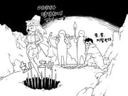 1boy 1girl 2others ascot bad_id bad_pixiv_id bandana bandana_over_mouth belt boots capotain coat comic commentary_request darkest_dungeon fur_trim graverobber_(darkest_dungeon) greyscale hands_on_own_hips hat highres highwayman_(darkest_dungeon) holding holding_torch knee_boots korean_commentary korean_text long_hair monochrome multiple_others overcoat pitfall short_hair shovel smug sound_effects torch translation_request varamill |_| rating:s score:15 post #4901901