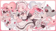1girl :d absurdres alternate_costume animal_ear_fluff animal_ears apron balloon bell black_choker black_dress blush border breasts cat_ears cat_girl cat_tail chocolate choker cleavage cleavage_cutout clothing_cutout commentary cowboy_shot cup cupcake dress enmaided food frilled_apron frilled_choker frilled_dress frilled_sleeves frilled_wrist_cuffs frills fruit hair_ornament heart heart_balloon highres holding holding_chocolate holding_food kemonomimi_mode large_breasts long_hair looking_at_viewer maid nijisanji open_mouth outside_border pink_border pink_eyes pink_hair plate red_ribbon ribbon ribbon_choker shiina_yuika shiina_yuika_(5th_costume) short_sleeves smile solo strawberry tail tail_bell tail_ornament tail_ribbon teacup thighhighs tiered_tray tokareta_tamago valentine virtual_youtuber waist_apron white_apron white_thighhighs wrist_cuffs rating:s score:4 post #10168284