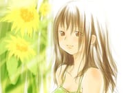 19_(nin19) 1girl analogous_colors bare_shoulders blush brown_eyes brown_hair closed_mouth collarbone eyes_visible_through_hair flower green_tank_top hair_between_eyes long_hair looking_at_viewer original sketch smile split_mouth straight_hair sunflower sunlight tank_top upper_body yellow_flower rating:g score:0 post #10175993