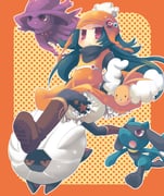 1girl alternate_color bloomers blue_hair boots brown_boots character_request chullo dress floating_clothes floating_hair full_body hands_in_pockets layered_sleeves long_sleeves looking_at_viewer mismagius o3o orange_dress pantyhose pink_eyes pixiv_trainer pokemon pokemon_(creature) riolu running shelgon shiny_pokemon short_over_long_sleeves short_sleeves swablu turtleneck yuzuki_gao rating:g score:0 post #10171698