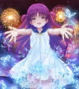 1girl bug butterfly dress fireworks grey_eyes highres katou_umi long_hair looking_at_viewer mutsuki_(moonknives) night open_mouth outstretched_arms purple_hair sailor_dress sky sleeveless sleeveless_dress solo star_(sky) starry_sky summer_pockets two_side_up water white_dress rating:g score:2 post #10175119