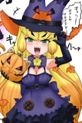 1girl adansosutega bare_shoulders black_dress black_gloves blonde_hair blush bow bowtie cowboy_shot dress elbow_gloves fangs frilled_dress frills gloves gradient_hair green_eyes hair_between_eyes halloween_costume hat highres jack-o'-lantern jack-o'-lantern_(kemono_friends) kemono_friends kemono_friends_3 multicolored_hair official_alternate_costume open_mouth orange_hair plant_hair purple_bow purple_bowtie purple_dress sidelocks sleeveless solo spaghetti_strap witch_hat rating:g score:2 post #10173809