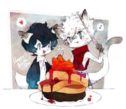 2boys blue_eyes blue_hair body_fur cat_boy commentary_request dated dog_boy food fuji_166 furry furry_male grey_background happy_birthday heart highres holding holding_knife knife male_focus multiple_boys musical_note original pancake pancake_stack short_hair souffle_pancake spoken_heart spoken_musical_note tail upper_body white_fur white_hair rating:g score:1 post #10169805