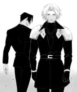 2boys armor belt black_belt black_gloves black_hair black_jacket black_pants black_shirt blood blood_on_face chest_strap cowboy_shot final_fantasy final_fantasy_vii final_fantasy_vii_ever_crisis gloves highres jacket jyuu_13 male_focus multiple_boys pants parted_bangs pauldrons sephiroth sephiroth_(ever_crisis) shirt short_hair shoulder_armor suit_jacket turtleneck vincent_valentine white_background white_hair rating:g score:0 post #10132777