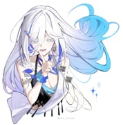 1girl artist_name blue_eyes blue_hair breasts cleavage commentary cropped_torso finger_to_mouth floating_hair gradient_hair hair_between_eyes highres honkai_(series) honkai_impact_3rd long_hair long_hair_between_eyes misteln_schariac misteln_schariac_(lulling_waves) multicolored_hair open_mouth purple_hair sho_2nini smile solo white_hair rating:s score:12 post #9044714