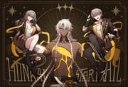 1boy 1girl 1other arm_ribbon black_boots black_coat black_gloves black_jacket black_pants black_skirt boots braid broken_skin brown_background caelus_(honkai:_star_rail) closed_mouth coat commentary copyright_name dark_skin dual_persona fingerless_gloves full_body gloves gredell_elle grey_hair hair_between_eyes hair_ornament hand_up hands_up high_heel_boots high_heels highres holding honkai:_star_rail honkai_(series) hood hooded_coat jacket lapels long_hair long_sleeves looking_at_viewer low-braided_long_hair low-tied_long_hair multiple_braids nanook_(honkai:_star_rail) navel open_clothes open_coat open_jacket open_mouth pants pectorals ribbon shirt short_hair sitting skirt smile star_(symbol) star_symbol_background stelle_(honkai:_star_rail) symbol-only_commentary t-shirt thigh_strap trailblazer_(honkai:_star_rail) two-sided_coat two-sided_fabric upper_body v v-shaped_eyebrows white_shirt yellow_coat yellow_eyes rating:g score:1 post #10174617