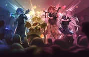 4girls artist_name audience black_shirt black_skirt blonde_hair blue_hair blurry blurry_foreground blush bocchi_the_rock! bokeh bow bowtie cable closed_mouth color_coordination commentary_request cube_hair_ornament cymbals depth_of_field drumsticks electric_guitar fisheye floating_hair gibson_les_paul gotoh_hitori grey_skirt guitar hair_ornament holding holding_drumsticks holding_guitar holding_instrument ijichi_nijika indoors instrument kessoku_band kita_ikuyo long_hair long_skirt microphone microphone_stand multiple_girls music official_alternate_costume one_eye_closed one_side_up open_mouth pink_hair playing_guitar playing_instrument pleated_skirt polka_dot polka_dot_bow polka_dot_bowtie red_bow red_bowtie red_hair shirt short_hair side_ponytail skirt smile stage standing t-shirt totouri very_long_hair yamada_ryo rating:g score:3 post #10176127