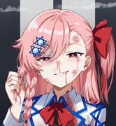 1girl bad_id bad_pixiv_id blood blood_from_mouth blood_on_face blush bow bowtie braid bruise bruise_on_face bruised_eye collared_dress commentary danraz0r dress english_commentary fingernails girls'_frontline grin hair_between_eyes hair_bow hair_ornament hairclip hand_in_own_hair highres injury long_hair long_sleeves looking_at_viewer nail_polish negev_(girls'_frontline) nosebleed one_side_up pink_eyes pink_hair pink_lips pink_nails red_bow red_bowtie ryona smile solo star_(symbol) star_hair_ornament tearing_up tears white_dress rating:q score:25 post #9948067