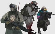3boys absurdres aks-74u assault_rifle blood blood_on_clothes cigarette commentary english_commentary goggles gun highres holding holding_gun holding_weapon kalashnikov_rifle m240 machine_gun male_focus mask mouth_mask multiple_boys original polilla rifle simple_background skull weapon weapon_request rating:g score:2 post #10156130