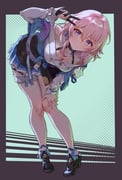 1girl black_corset black_gloves black_shoes blue_eyes breasts cleavage closed_mouth commentary_request corset gloves hair_between_eyes highres honkai:_star_rail honkai_(series) jacket kadokadokado looking_at_viewer march_7th_(honkai:_star_rail) march_7th_(preservation)_(honkai:_star_rail) medium_breasts medium_hair multicolored_eyes off-shoulder_jacket off_shoulder partially_fingerless_gloves pink_hair pink_pupils shoes simple_background smile solo standing thighs tied_jacket v white_background rating:s score:26 post #10142823