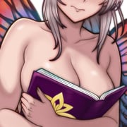 1girl bare_shoulders boobs_in_book_(meme) book breast_focus breasts cleavage collarbone commission eyes_out_of_frame fairy fairy_wings fire_emblem fire_emblem_heroes frown grey_hair head_out_of_frame holding holding_book ko-fi_commission large_breasts long_hair meme nude open_book plumeria_(fire_emblem) ponytail rotomdocs simple_background solo upper_body very_long_hair wavy_mouth white_background wings rating:q score:19 post #10129400