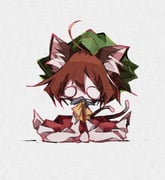 1girl ahoge animal_ears bow bowtie brown_hair canvas_texture cat_ears cat_tail chen chibi commentary_request dress fish_in_mouth full_body hair_between_eyes hat mob_cap multiple_tails nekomata petticoat red_dress short_hair simple_background solid_oval_eyes solo tail touhou two_tails user_dpgf7477 white_background yellow_bow yellow_bowtie rating:g score:4 post #10174075