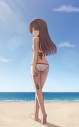 1girl absurdres alternate_costume arashio_(kancolle) ass back barefoot beach bikini blue_sky blush breasts brown_hair cloud commentary_request commission day from_behind full_body hair_between_eyes highres horizon kantai_collection konato_k long_hair looking_at_viewer ocean outdoors pixiv_commission shore sidelocks sky small_breasts smile solo swimsuit turning_head white_bikini yellow_eyes rating:s score:16 post #10041542