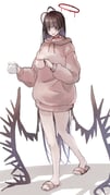 1girl antenna_hair black_hair blood blood_halo blue_archive cup halo highres holding holding_cup hood hoodie komena_(shinyday312) liquid_halo long_hair looking_at_viewer low_wings mug pink_hoodie red_eyes sandals simple_background solo standing tsurugi_(blue_archive) white_background wings rating:s score:13 post #10174047
