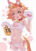 +_+ 1girl absurdres animal_ear_fluff animal_ears animal_hands artist_name bell blush breasts brown_eyes cat_cutout cat_ear_panties cat_lingerie cleavage_cutout clothing_cutout clover_hair_ornament collar commentary_request cowboy_shot daruma_doll dated flying_sweatdrops gloves groin hair_ornament highres horse_ears horse_girl horse_tail jingle_bell maneki-neko matikanefukukitaru_(umamusume) navel neck_bell open_mouth orange_hair panties paw_gloves petite red_collar romaji_commentary ruinone short_hair side-tie_panties small_breasts solo tail thighhighs umamusume underwear white_thighhighs rating:q score:12 post #10163395