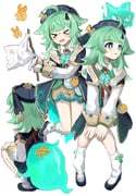 1girl ahoge animal_ears belt black_hat black_shoes blunt_bangs blush brown_belt collar detached_sleeves dianzi flag fox_ears from_behind green_hair hands_on_own_knees hat highres holding holding_flag honkai:_star_rail honkai_(series) hug huohuo_(honkai:_star_rail) knees_together_feet_apart legs_up long_hair loose_socks makeshift_flag multiple_girls multiple_views nervous nervous_sweating open_mouth paper_doll parted_lips paw-shaped_pupils red_ribbon ribbon ro/ku shoes simple_background socks spirit squatting sweat symbol-shaped_pupils white_background white_collar white_flag yin_yang_hair_ornament rating:g score:9 post #9471744