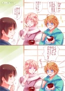 2koma 3boys ahoge america_(hetalia) axis_powers_hetalia black-framed_eyewear blonde_hair blue_eyes blue_hoodie blue_kimono blush bowl brown_eyes brown_hair chopsticks closed_eyes clothes_writing comic commentary_request eating flower food food_on_face glasses hair_between_eyes hand_on_own_chin hand_up hands_up holding holding_bowl holding_chopsticks hood hoodie indoors japan_(hetalia) japanese_clothes kimono long_sleeves looking_at_another looking_at_food looking_down male_focus meat mochi mochi_trail multiple_boys multiple_views notice_lines open_door open_mouth pink_flower puffy_long_sleeves puffy_sleeves purple_eyes purple_sweater_vest russia_(hetalia) rzywtz scarf semi-rimless_eyewear shirt short_hair shouji sliding_doors smile soup sparkle speech_bubble sweater_vest thought_bubble translation_request upper_body white_scarf white_shirt rating:g score:0 post #10153049