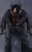 1boy black_boots black_gloves black_hair black_jacket black_pants body_markings boots demon_horns final_fantasy final_fantasy_vii final_fantasy_vii_ever_crisis fur-trimmed_jacket fur_trim galian_beast gloves gun hair_over_one_eye highres holding holding_gun holding_weapon horns hugging_own_legs jacket long_hair male_focus muzzle_(mask) official_alternate_costume pants red_eyes s_m_man sitting solo vincent_valentine vincent_valentine_(galian_beast_mantle) weapon rating:g score:0 post #10177026