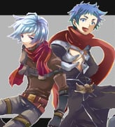 2boys armor assassin_cross_(ragnarok_online) belt black_cape black_gloves black_pants black_shirt blue_eyes blue_hair brown_belt brown_shirt cape closed_mouth commentary_request expressionless feet_out_of_frame gloves grey_pants highres looking_at_viewer male_focus multiple_boys open_mouth pants pauldrons ragnarok_online ranger_(ragnarok_online) red_scarf sachirou scarf shirt short_bangs short_hair shoulder_armor skull smile waist_cape rating:g score:0 post #10134469