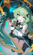 1girl ahoge animal_ears bell blue_eyes blue_hat bright_pupils chromatic_aberration collared_dress commentary commission detached_sleeves dianzi dress flag fox_ears fox_girl green_dress green_hair green_shoes hat highres hizake_mozu holding holding_flag honkai:_star_rail honkai_(series) huge_ahoge huohuo_(honkai:_star_rail) long_hair long_sleeves looking_to_the_side multicolored_eyes neck_bell neck_ribbon open_mouth paw-shaped_pupils red_ribbon ribbon shoes sidelocks skeb_commission sleeveless sleeveless_dress solo sweat symbol-shaped_pupils two-tone_eyes very_long_hair white_pupils white_sleeves yellow_eyes yin_yang_hair_ornament rating:g score:23 post #9448443