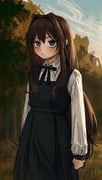 1girl :/ borrowed_character brown_hair dress elisia_valfelto expressionless green_eyes hair_intakes highres inai_the_maid long_hair original outdoors sketch solo twilight rating:g score:5 post #10175344