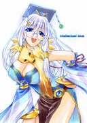 1girl alternate_color animal_around_neck bangle blue_dress blue_eyes blue_hat blue_sleeves bracelet breasts cleavage commentary_request cowboy_shot detached_sleeves dress fox glasses guan_hat hat jewelry karasuma_nishiki large_breasts leaning_forward long_hair looking_at_viewer mian_guan open_mouth pelvic_curtain professor_(ragnarok_online) ragnarok_online rimless_eyewear round_eyewear sleeveless sleeveless_dress smile solo striped_sleeves white_hair white_sleeves rating:s score:0 post #10139579