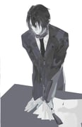1boy animal_collar black_hair black_jacket black_necktie black_pants black_suit collar collared_shirt dirge_of_cerberus_final_fantasy_vii final_fantasy final_fantasy_vii hair_between_eyes highres jacket leaning_forward leash lokko_nai male_focus necktie pants paper shirt short_hair solo suit suit_jacket table upper_body vincent_valentine white_background white_shirt rating:s score:0 post #10014921