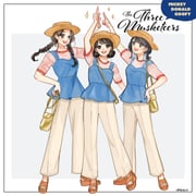 3girls black_hair braid commentary_request donald_duck genderswap goofy hair_bun hat humanization looking_at_viewer meecosme mickey_mouse mickey_mouse_&_friends multiple_girls open_mouth pants sandals shirt short_hair smile the_three_musketeers rating:g score:1 post #10150289